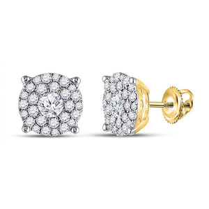 14kt Yellow Gold Womens Round Diamond Halo Solitaire Earrings 1-3/8 Cttw