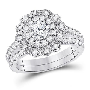 14kt White Gold Womens Round Diamond Bridal Wedding Engagement Ring Band Set 1-1/4 Cttw (Certified)