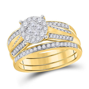 14kt Yellow Gold Womens Princess Diamond Bridal Wedding Engagement Ring Band Set 1.00 Cttw
