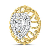 14kt Two-tone Gold Womens Round Diamond Filigree Heart Pendant 1/3 Cttw