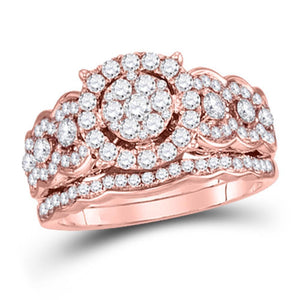 14kt Rose Gold Womens Round Diamond Bridal Wedding Engagement Ring Band Set 1.00 Cttw