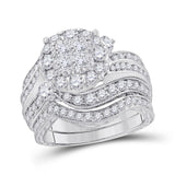 14kt White Gold Womens Princess Diamond Bridal Wedding Engagement Ring Band Set 2.00 Cttw