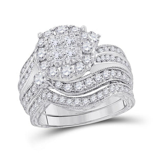 14kt White Gold Womens Princess Diamond Bridal Wedding Engagement Ring Band Set 2.00 Cttw