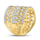 14kt Yellow Gold Womens Round Diamond Right Hand Cocktail Ring 1-3/8 Cttw