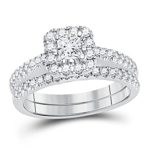 14kt White Gold Womens Princess Diamond Bridal Wedding Engagement Ring Band Set 1.00 Cttw (Certified)