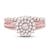 14kt Two-tone Gold Womens Round Diamond Bridal Wedding Engagement Ring Band Set 1.00 Cttw