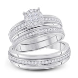 14kt White Gold His & Hers Diamond Cluster Matching Bridal Wedding Ring Band Set 5/8 Cttw