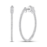 14kt White Gold Womens Round Diamond Inside-Outside Hoop Earrings 1/2 Cttw