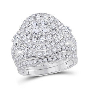 14kt White Gold Womens Princess Diamond Bridal Wedding Engagement Ring Band Set 2-3/4 Cttw