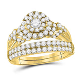 14kt Yellow Gold His & Hers Round Diamond Solitaire Matching Bridal Wedding Ring Band Set 1-1/2 Cttw