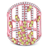 14kt Rose Gold Womens Round Yellow Diamond Fashion Cocktail Ring 1-1/2 Cttw