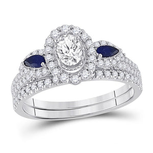 14kt White Gold Womens Oval Diamond Bridal Wedding Engagement Ring Band Set 1.00 Cttw (Certified)