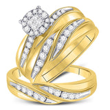 14kt Yellow Gold His Hers Princess Diamond Cluster Matching Bridal Wedding Ring Band Set 5/8 Cttw