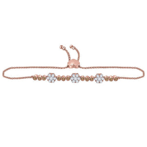 14kt Rose Gold Womens Round Brown Diamond Flower Cluster Bolo Bracelet 1.00 Cttw