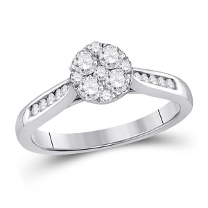 14kt White Gold Womens Round Diamond Fashion Cluster Ring 1/2 Cttw